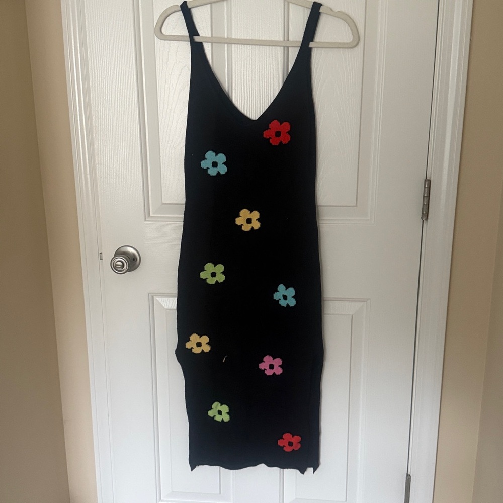 Cider Black Dress with Colorful Floral Accents